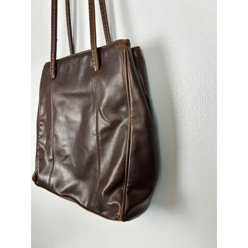 Nine West Brown Faux Leather Shoulder Bag Tote Purse 90s Y2K Neutral Fall Earthy